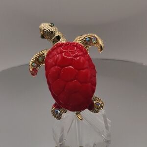 Vintage Mid-Century Red Turtle Brooch